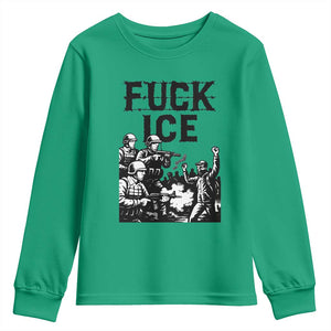 F Ice Riot Protest Graphic Youth Sweatshirt Political Resistance Against Ice Violence TS02 Irish Green Print Your Wear