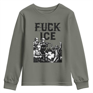F Ice Riot Protest Graphic Youth Sweatshirt Political Resistance Against Ice Violence TS02 Military Green Print Your Wear