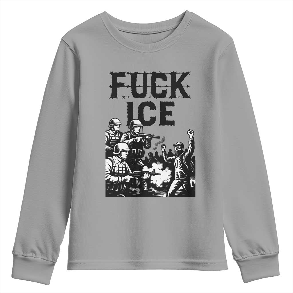 F Ice Riot Protest Graphic Youth Sweatshirt Political Resistance Against Ice Violence TS02 Sport Gray Print Your Wear