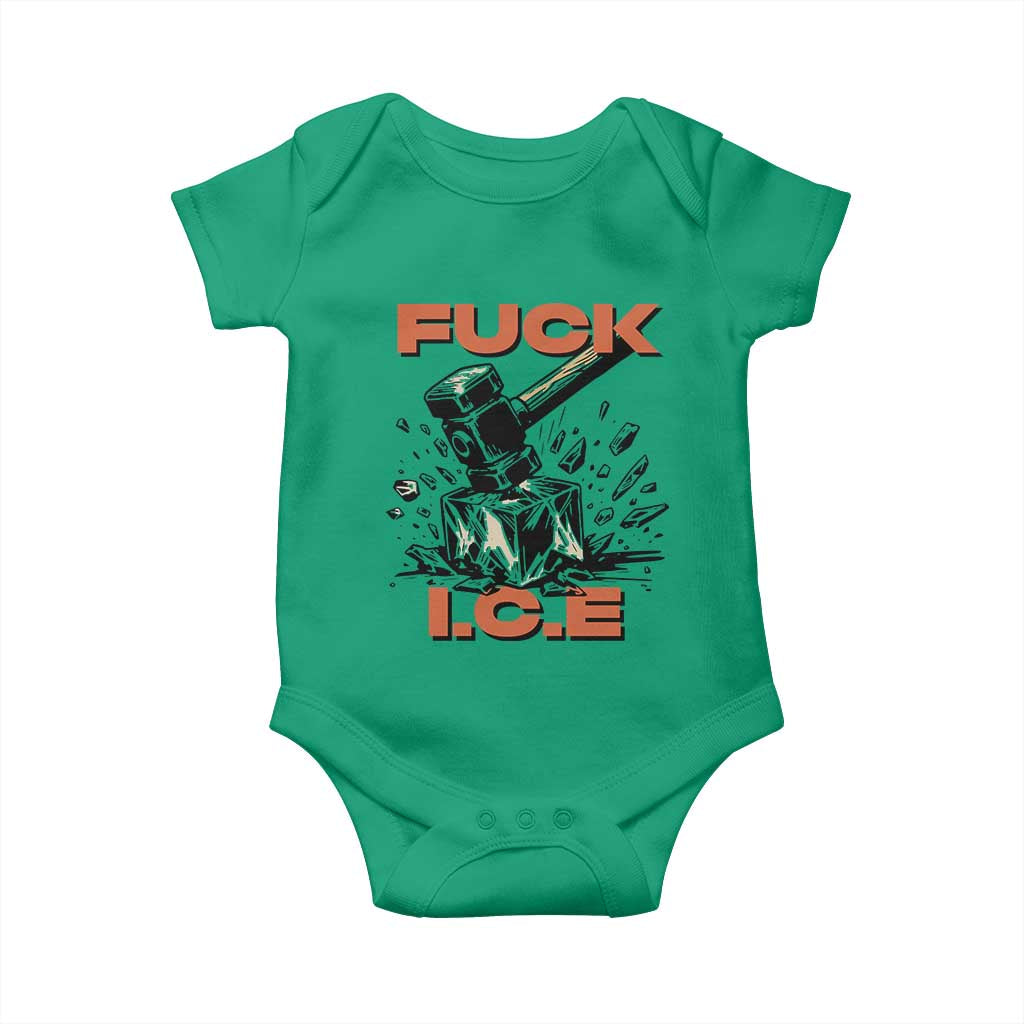 Crush Ice Protest Graphic Baby Onesie Sledgehammer Smash Against Ice Political Resistance TS02 Irish Green Print Your Wear