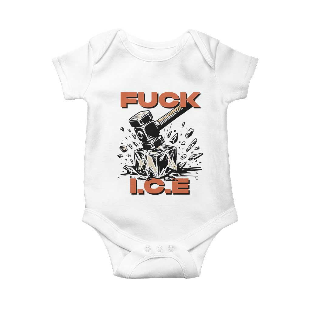 Crush Ice Protest Graphic Baby Onesie Sledgehammer Smash Against Ice Political Resistance TS02 White Print Your Wear