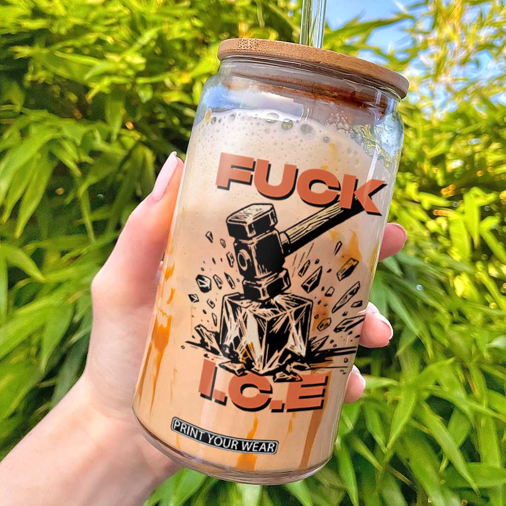 Crush Ice Protest Graphic Glass Can Sledgehammer Smash Against Ice Political Resistance TS02 White Print Your Wear