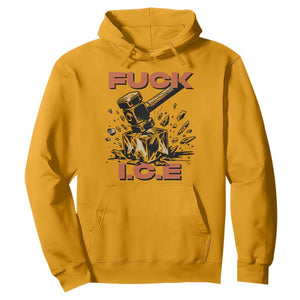 Crush Ice Protest Graphic Hoodie Sledgehammer Smash Against Ice Political Resistance TS02 Gold Print Your Wear