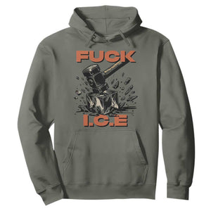 Crush Ice Protest Graphic Hoodie Sledgehammer Smash Against Ice Political Resistance TS02 Military Green Print Your Wear