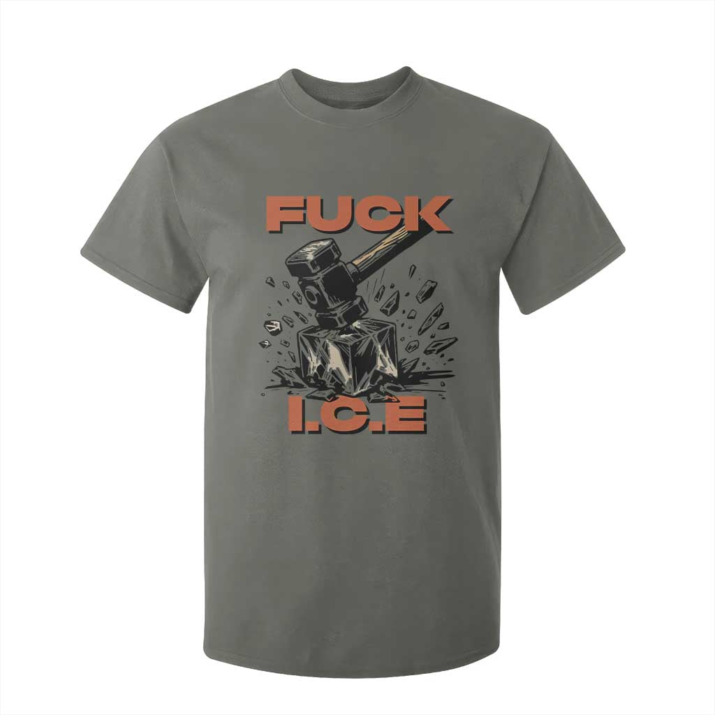 Crush Ice Protest Graphic T Shirt For Kid Sledgehammer Smash Against Ice Political Resistance TS02 Military Green Print Your Wear
