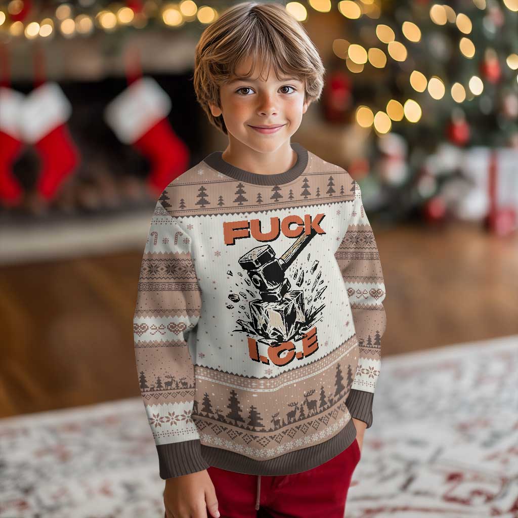 Crush Ice Protest Graphic Ugly Christmas Sweater Sledgehammer Smash Against Ice Political Resistance TS02 Mocha Mousse Print Your Wear