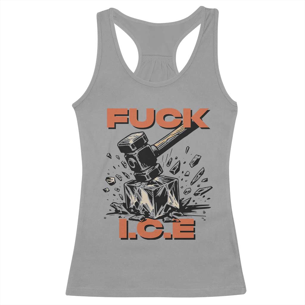 Crush Ice Protest Graphic Racerback Tank Top Sledgehammer Smash Against Ice Political Resistance TS02 Sport Gray Print Your Wear