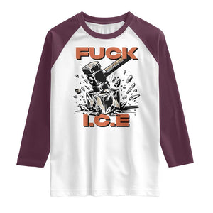 Crush Ice Protest Graphic Raglan Shirt Sledgehammer Smash Against Ice Political Resistance TS02 White Maroon Print Your Wear