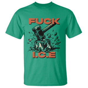 Crush Ice Protest Graphic T Shirt Sledgehammer Smash Against Ice Political Resistance TS02 Irish Green Print Your Wear