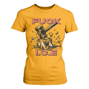 Crush Ice Protest Graphic T Shirt For Women Sledgehammer Smash Against Ice Political Resistance TS02 Gold Print Your Wear