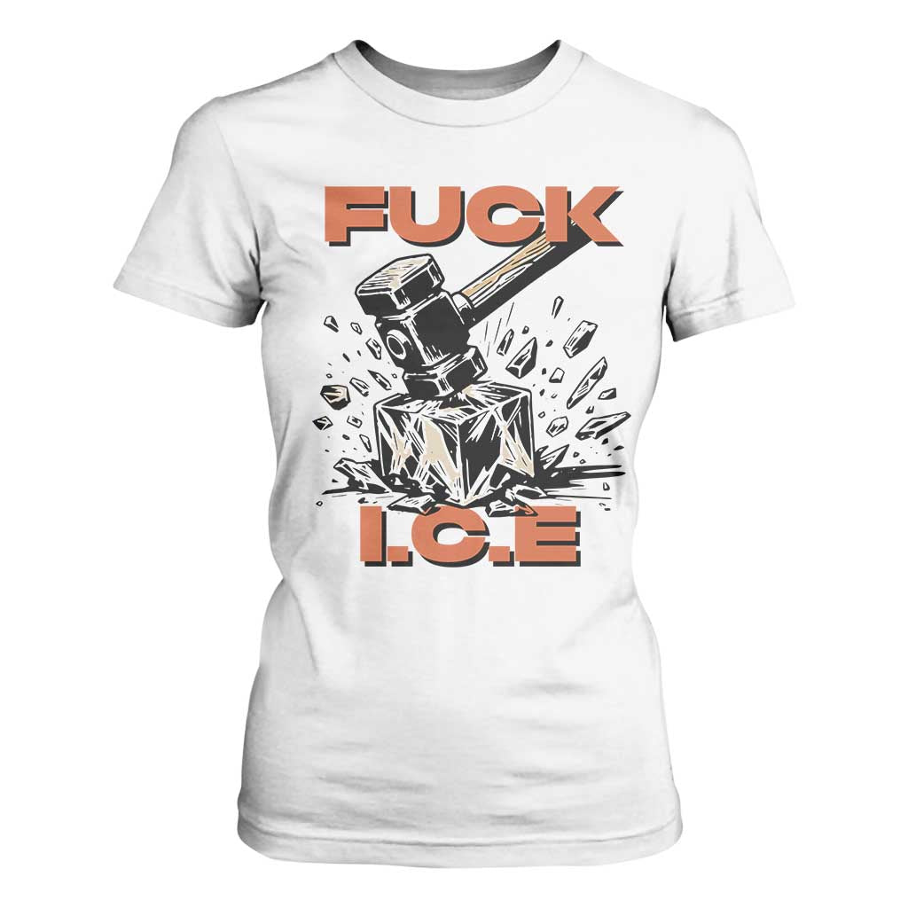 Crush Ice Protest Graphic T Shirt For Women Sledgehammer Smash Against Ice Political Resistance TS02 White Print Your Wear