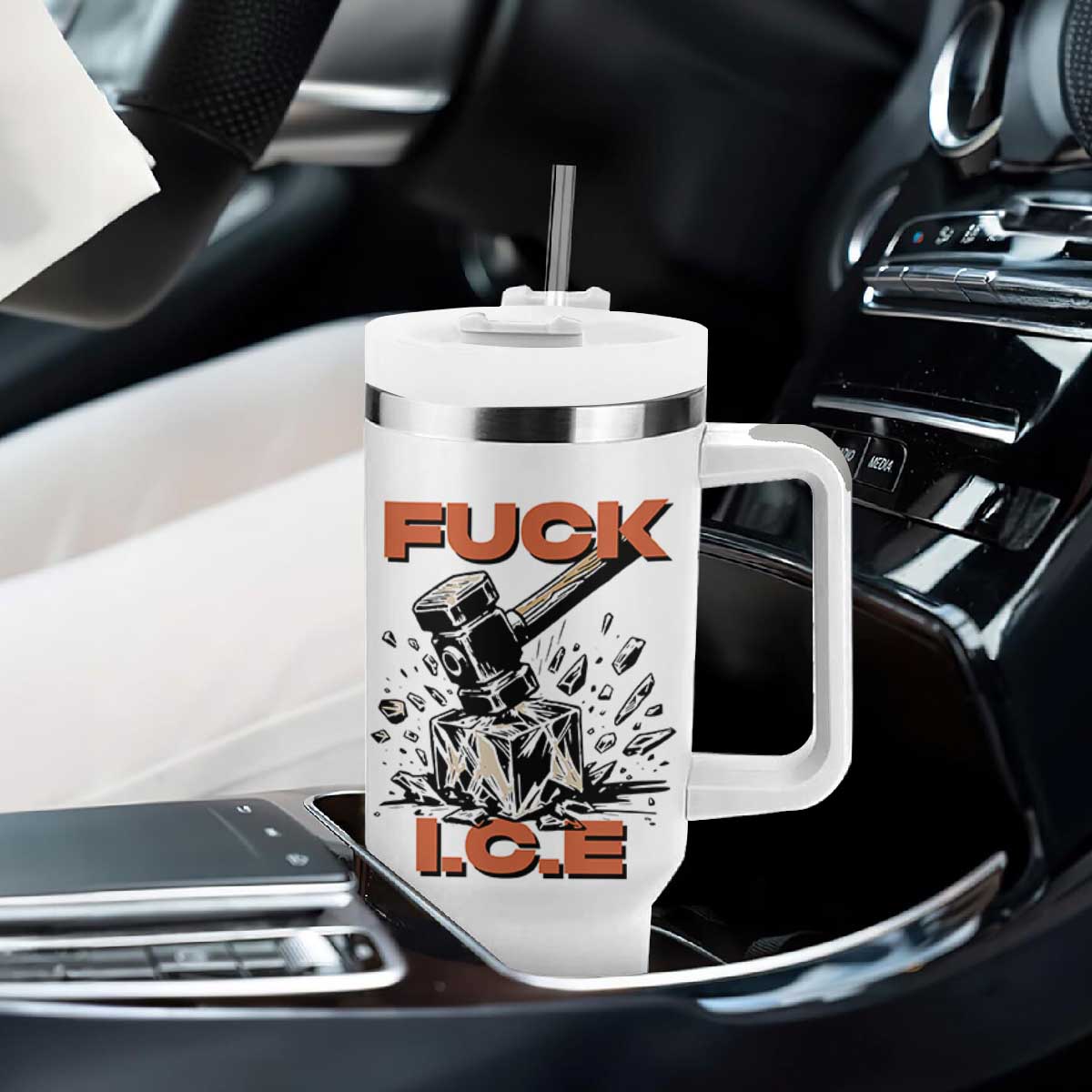 Crush Ice Protest Graphic Tumbler With Handle Sledgehammer Smash Against Ice Political Resistance TS02 Print Your Wear