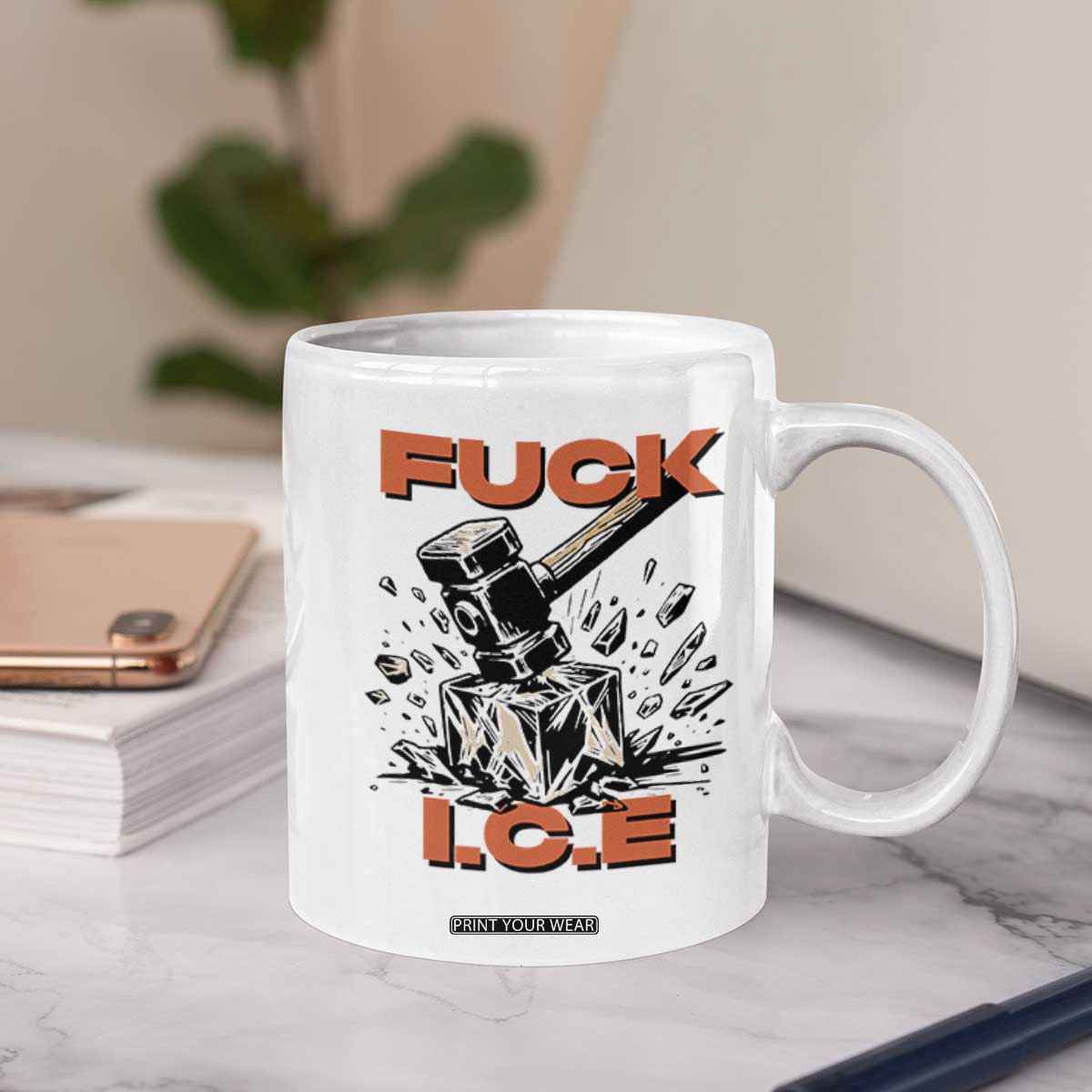 Crush Ice Protest Graphic Coffee Mug Sledgehammer Smash Against Ice Political Resistance TS02 Print Your Wear