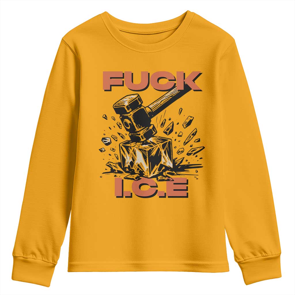 Crush Ice Protest Graphic Youth Sweatshirt Sledgehammer Smash Against Ice Political Resistance TS02 Gold Print Your Wear