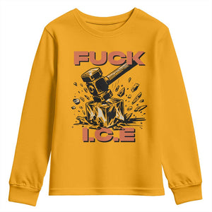 Crush Ice Protest Graphic Youth Sweatshirt Sledgehammer Smash Against Ice Political Resistance TS02 Gold Print Your Wear