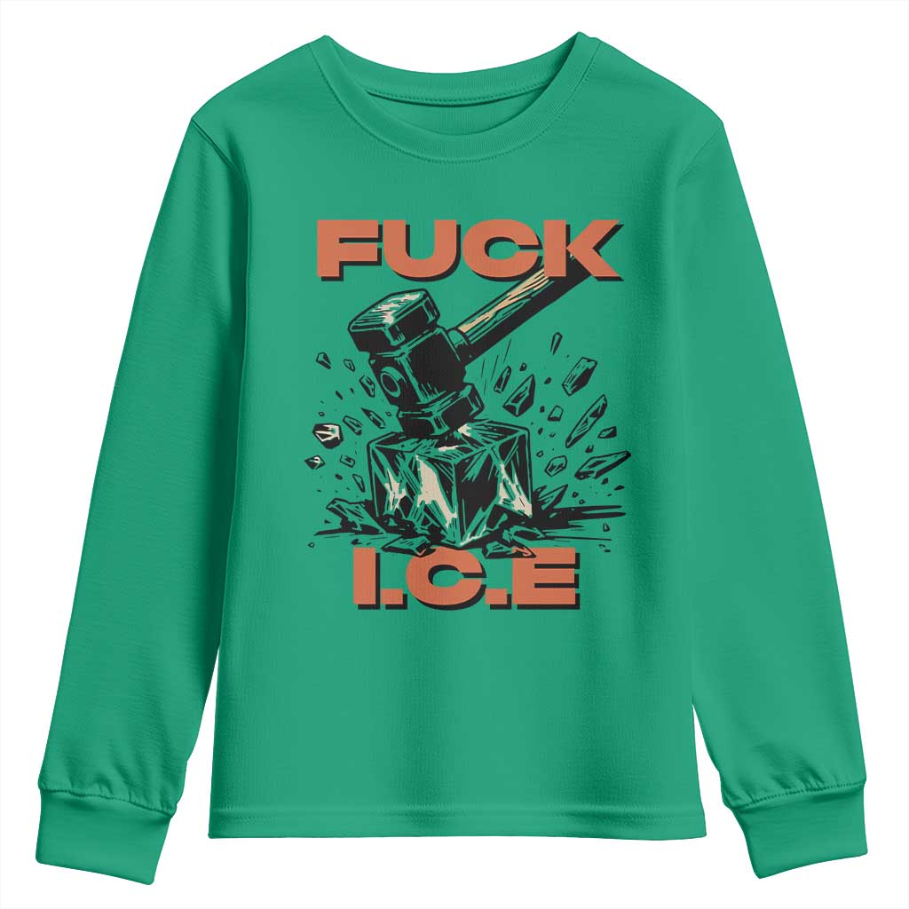 Crush Ice Protest Graphic Youth Sweatshirt Sledgehammer Smash Against Ice Political Resistance TS02 Irish Green Print Your Wear