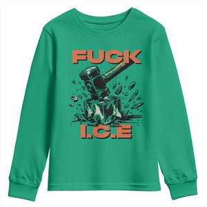 Crush Ice Protest Graphic Youth Sweatshirt Sledgehammer Smash Against Ice Political Resistance TS02 Irish Green Print Your Wear