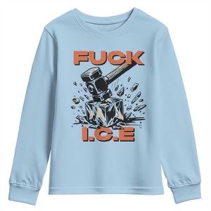 Crush Ice Protest Graphic Youth Sweatshirt Sledgehammer Smash Against Ice Political Resistance TS02 Light Blue Print Your Wear