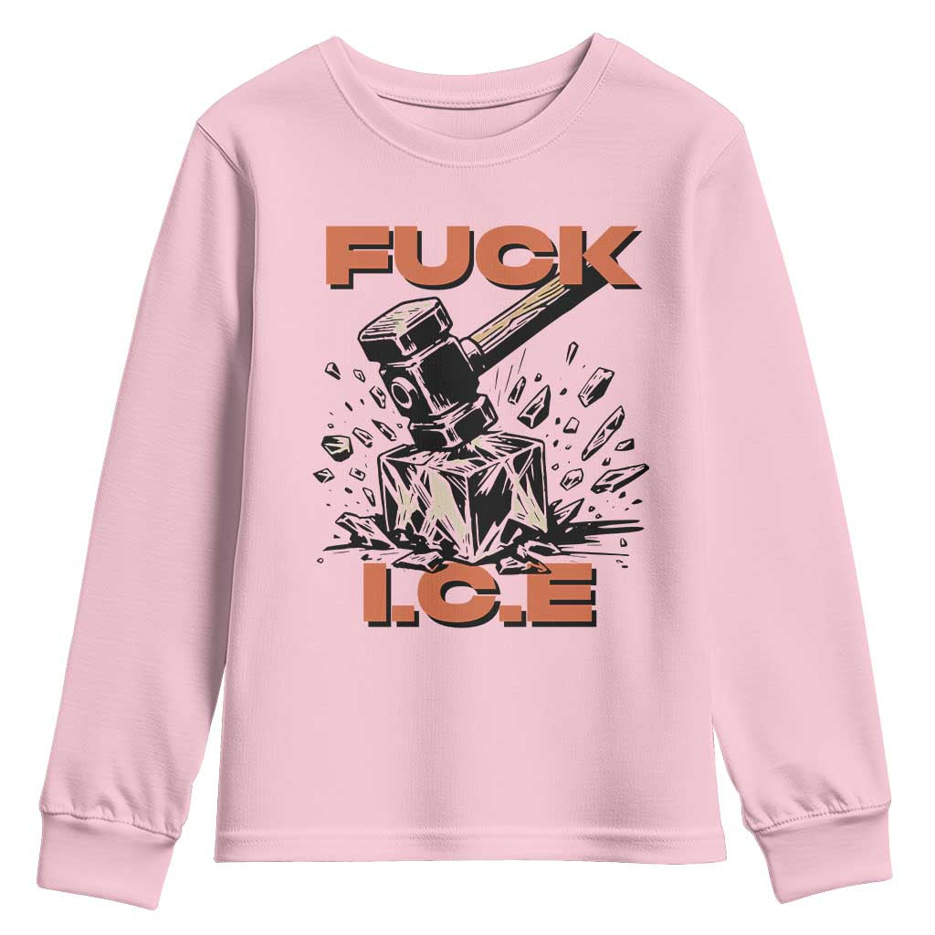 Crush Ice Protest Graphic Youth Sweatshirt Sledgehammer Smash Against Ice Political Resistance TS02 Light Pink Print Your Wear