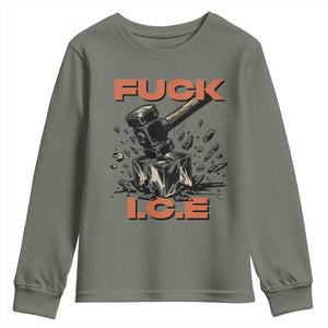 Crush Ice Protest Graphic Youth Sweatshirt Sledgehammer Smash Against Ice Political Resistance TS02 Military Green Print Your Wear