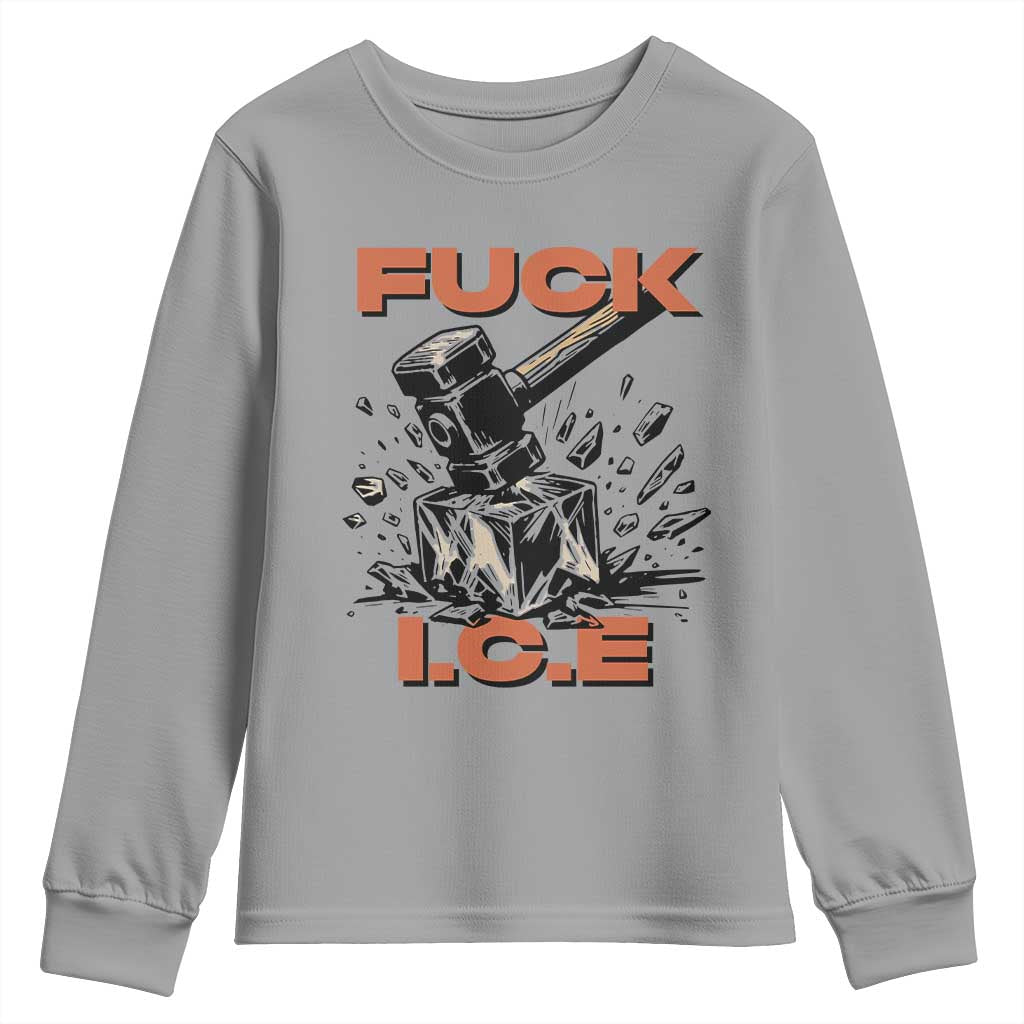 Crush Ice Protest Graphic Youth Sweatshirt Sledgehammer Smash Against Ice Political Resistance TS02 Sport Gray Print Your Wear