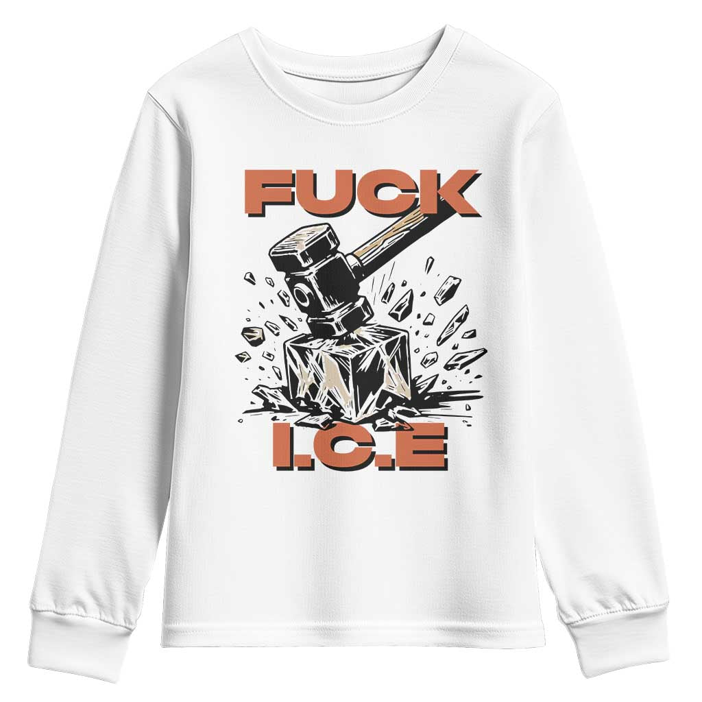 Crush Ice Protest Graphic Youth Sweatshirt Sledgehammer Smash Against Ice Political Resistance TS02 White Print Your Wear