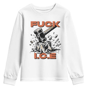 Crush Ice Protest Graphic Youth Sweatshirt Sledgehammer Smash Against Ice Political Resistance TS02 White Print Your Wear