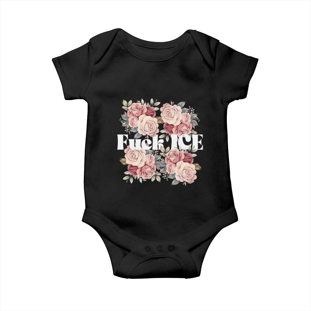 Floral Protest Against Ice Baby Onesie Justice and Freedom Political Resistance TS02 Black Print Your Wear