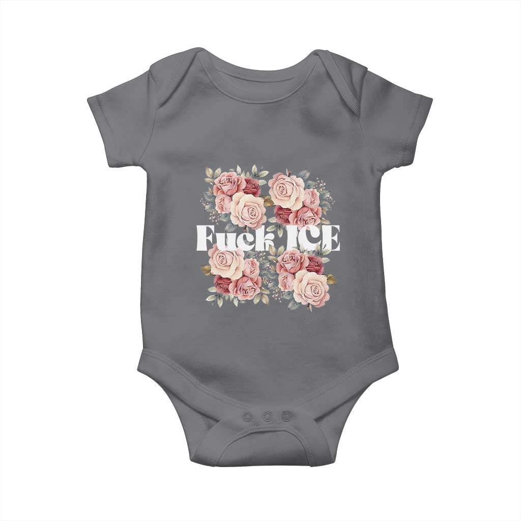 Floral Protest Against Ice Baby Onesie Justice and Freedom Political Resistance TS02 Charcoal Print Your Wear