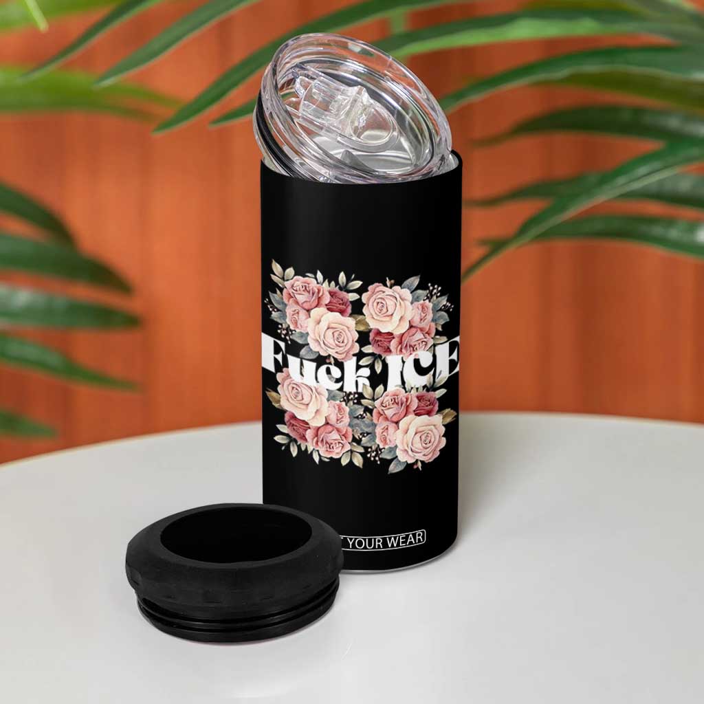 Floral Protest Against Ice 4 in 1 Can Cooler Tumbler Justice and Freedom Political Resistance TS02 Print Your Wear
