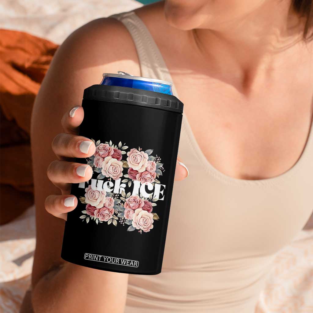 Floral Protest Against Ice 4 in 1 Can Cooler Tumbler Justice and Freedom Political Resistance TS02 Print Your Wear