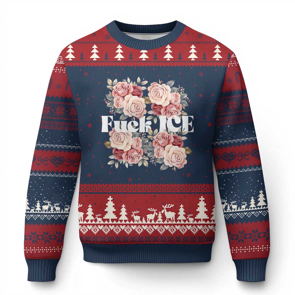 Floral Protest Against Ice Ugly Christmas Sweater Justice and Freedom Political Resistance TS02 Navy Red Print Your Wear