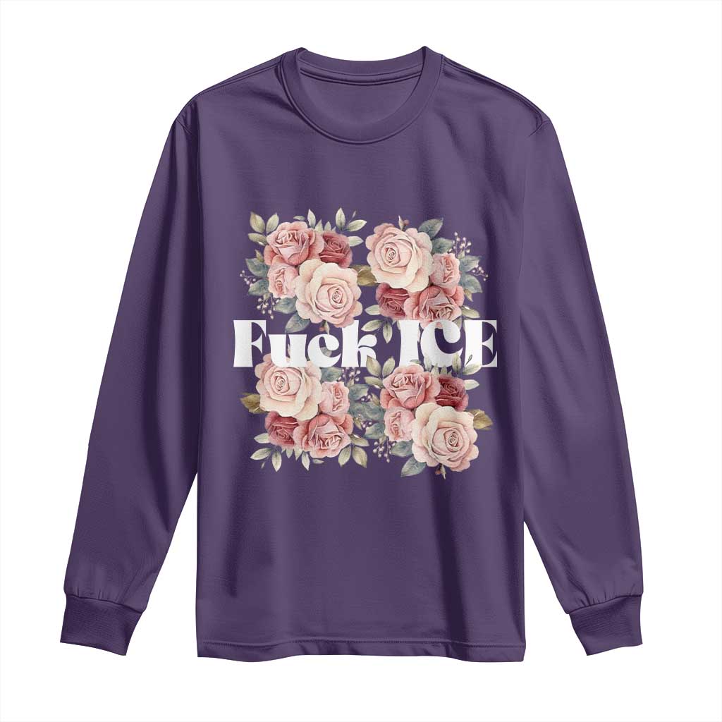 Floral Protest Against Ice Long Sleeve Shirt Justice and Freedom Political Resistance TS02 Purple Print Your Wear