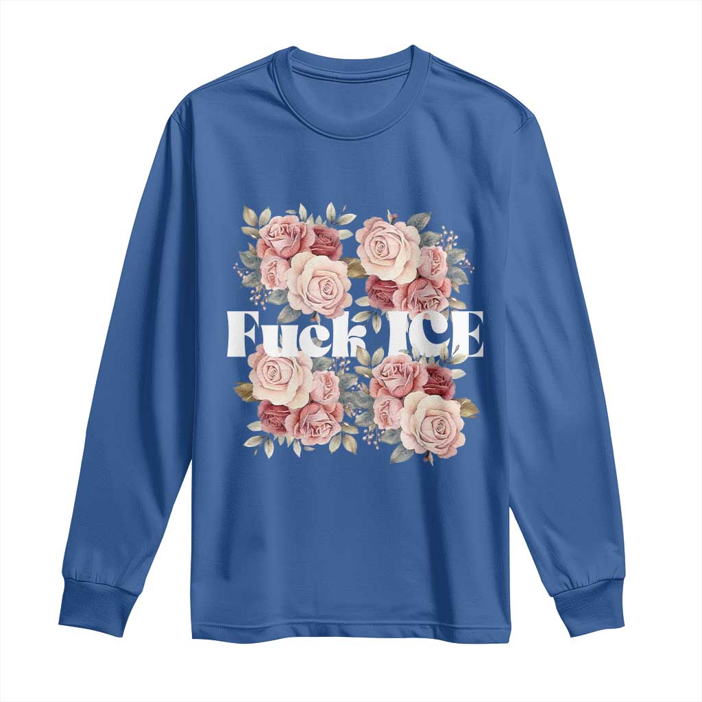 Floral Protest Against Ice Long Sleeve Shirt Justice and Freedom Political Resistance TS02 Royal Blue Print Your Wear