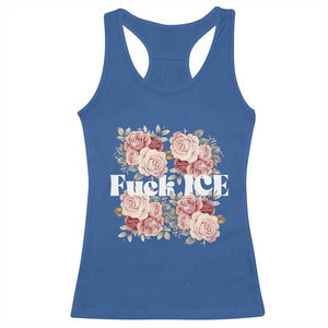 Floral Protest Against Ice Racerback Tank Top Justice and Freedom Political Resistance TS02 Royal Blue Print Your Wear