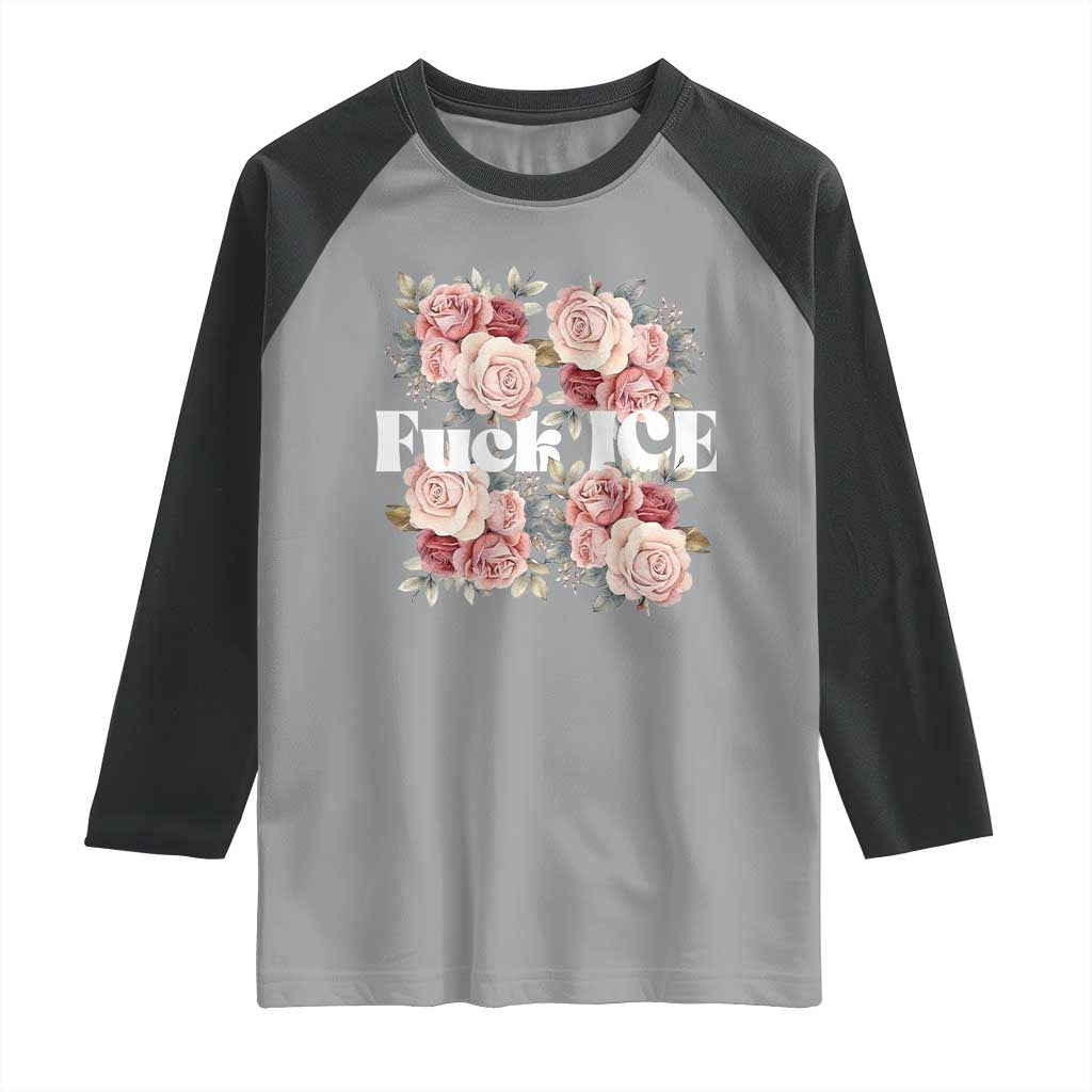 Floral Protest Against Ice Raglan Shirt Justice and Freedom Political Resistance TS02 Sport Gray Black Print Your Wear