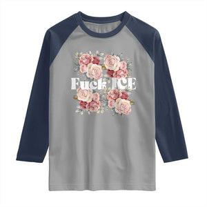 Floral Protest Against Ice Raglan Shirt Justice and Freedom Political Resistance TS02 Sport Gray Navy Print Your Wear