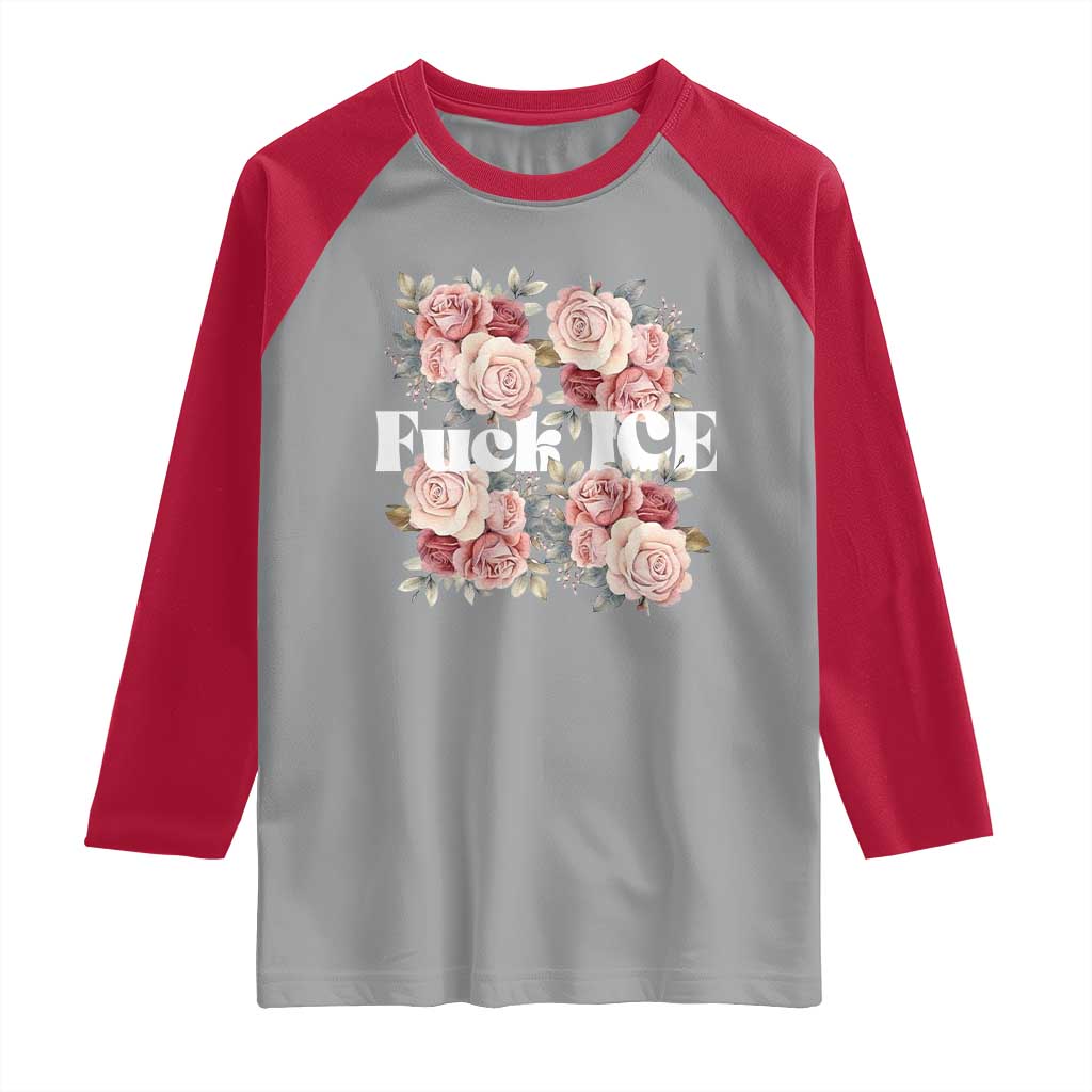 Floral Protest Against Ice Raglan Shirt Justice and Freedom Political Resistance TS02 Sport Gray Red Print Your Wear