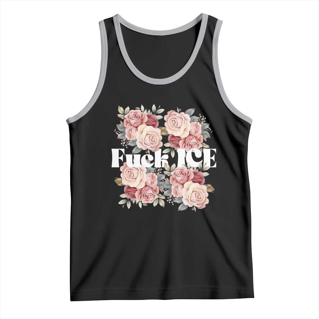 Floral Protest Against Ice Tank Top Justice and Freedom Political Resistance TS02 Black Athletic Heather Print Your Wear