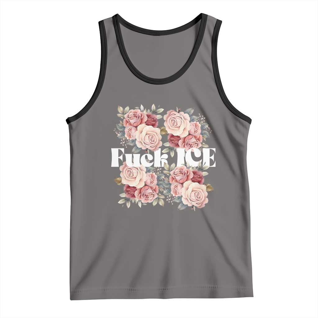 Floral Protest Against Ice Tank Top Justice and Freedom Political Resistance TS02 Deep Heather Black Print Your Wear
