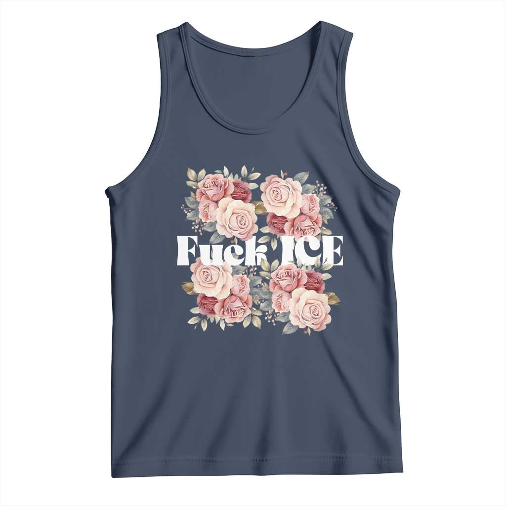 Floral Protest Against Ice Tank Top Justice and Freedom Political Resistance TS02 Navy Print Your Wear