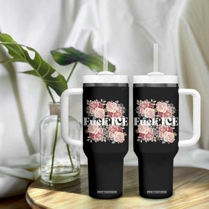 Floral Protest Against Ice Tumbler With Handle Justice and Freedom Political Resistance TS02 Print Your Wear