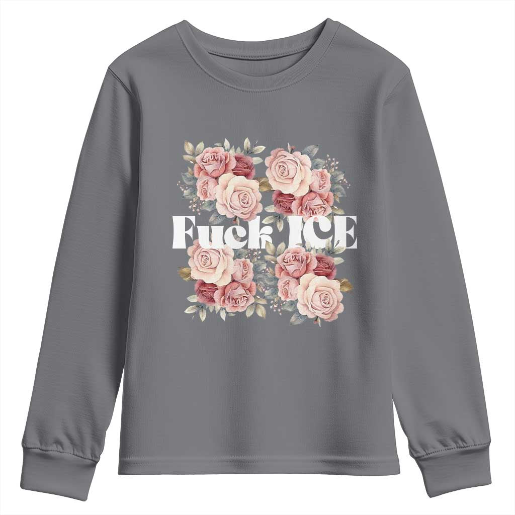 Floral Protest Against Ice Youth Sweatshirt Justice and Freedom Political Resistance TS02 Charcoal Print Your Wear