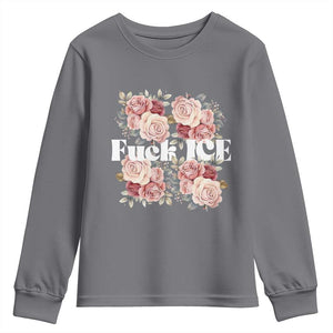Floral Protest Against Ice Youth Sweatshirt Justice and Freedom Political Resistance TS02 Charcoal Print Your Wear