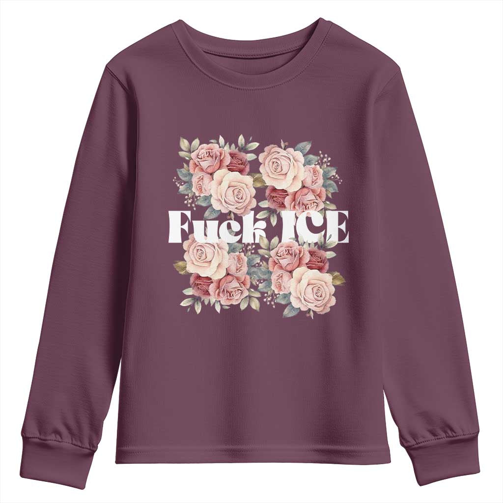 Floral Protest Against Ice Youth Sweatshirt Justice and Freedom Political Resistance TS02 Maroon Print Your Wear