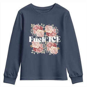 Floral Protest Against Ice Youth Sweatshirt Justice and Freedom Political Resistance TS02 Navy Print Your Wear