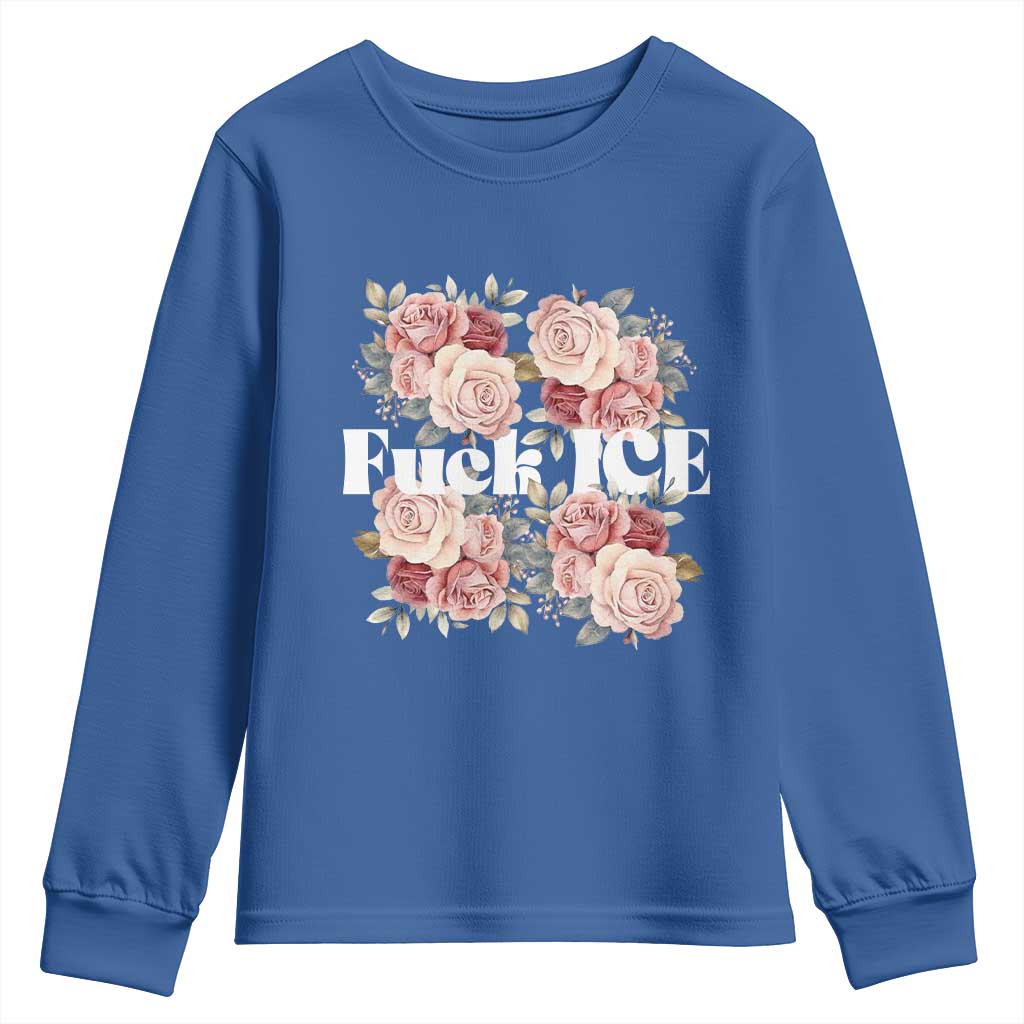 Floral Protest Against Ice Youth Sweatshirt Justice and Freedom Political Resistance TS02 Royal Blue Print Your Wear