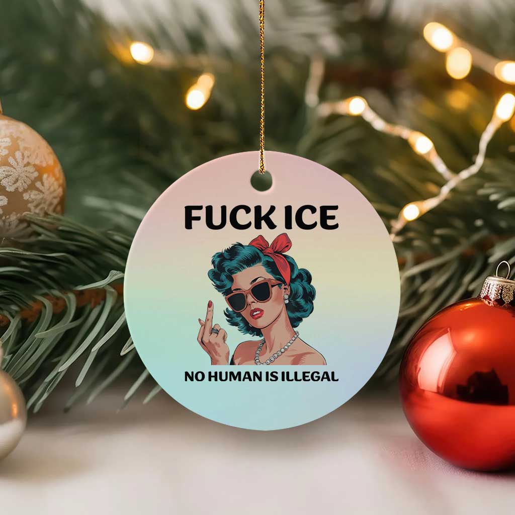 F Ice No Human Is Illegal Ceramic Ornament Feminist Pop Art Against Ice Protest Resistance TS02 1pc Pastel Print Your Wear