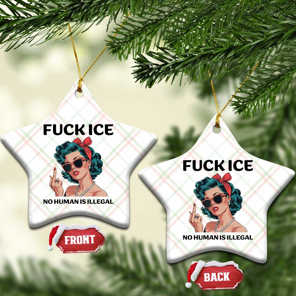 F Ice No Human Is Illegal Ceramic Ornament Feminist Pop Art Against Ice Protest Resistance TS02 Print Your Wear