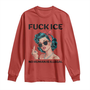 F Ice No Human Is Illegal Long Sleeve Shirt Feminist Pop Art Against Ice Protest Resistance TS02 Red Print Your Wear